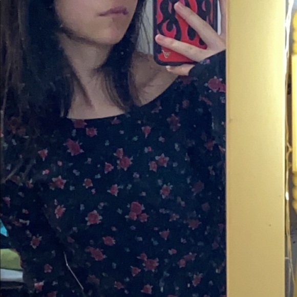 black pink floral long sleeve top - Picture 3 of 3